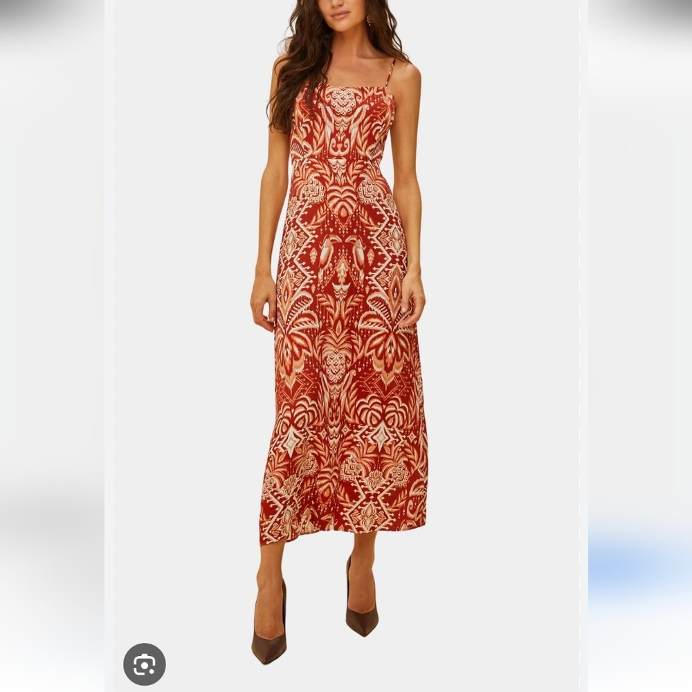 FARM Rio Red and Cream Printed Slip Maxi Dress